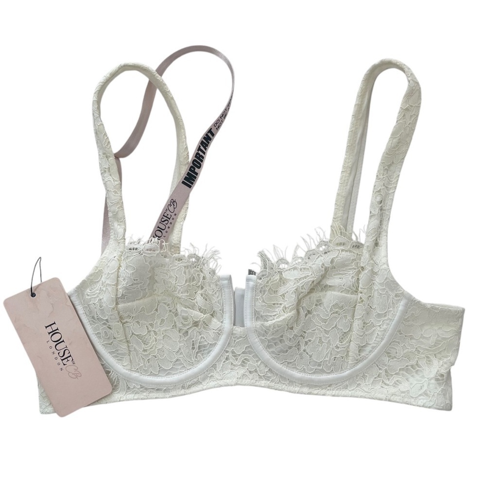 HOUSE OF CB Lita Top Floral Lace Bra Underwire White Size Medium